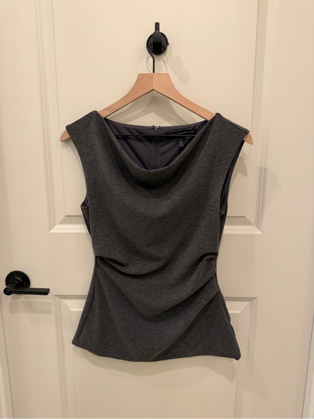 White House Black Market Charcoal Gray Draped Sleeveless Top